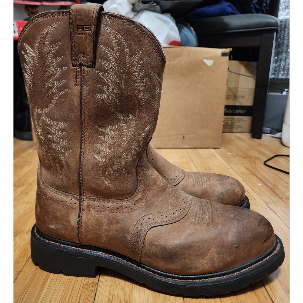 ARIAT ATS Sierra Saddle Leather Steel Toe Western Cowboy Boots MENS 10.5 EE WIDE